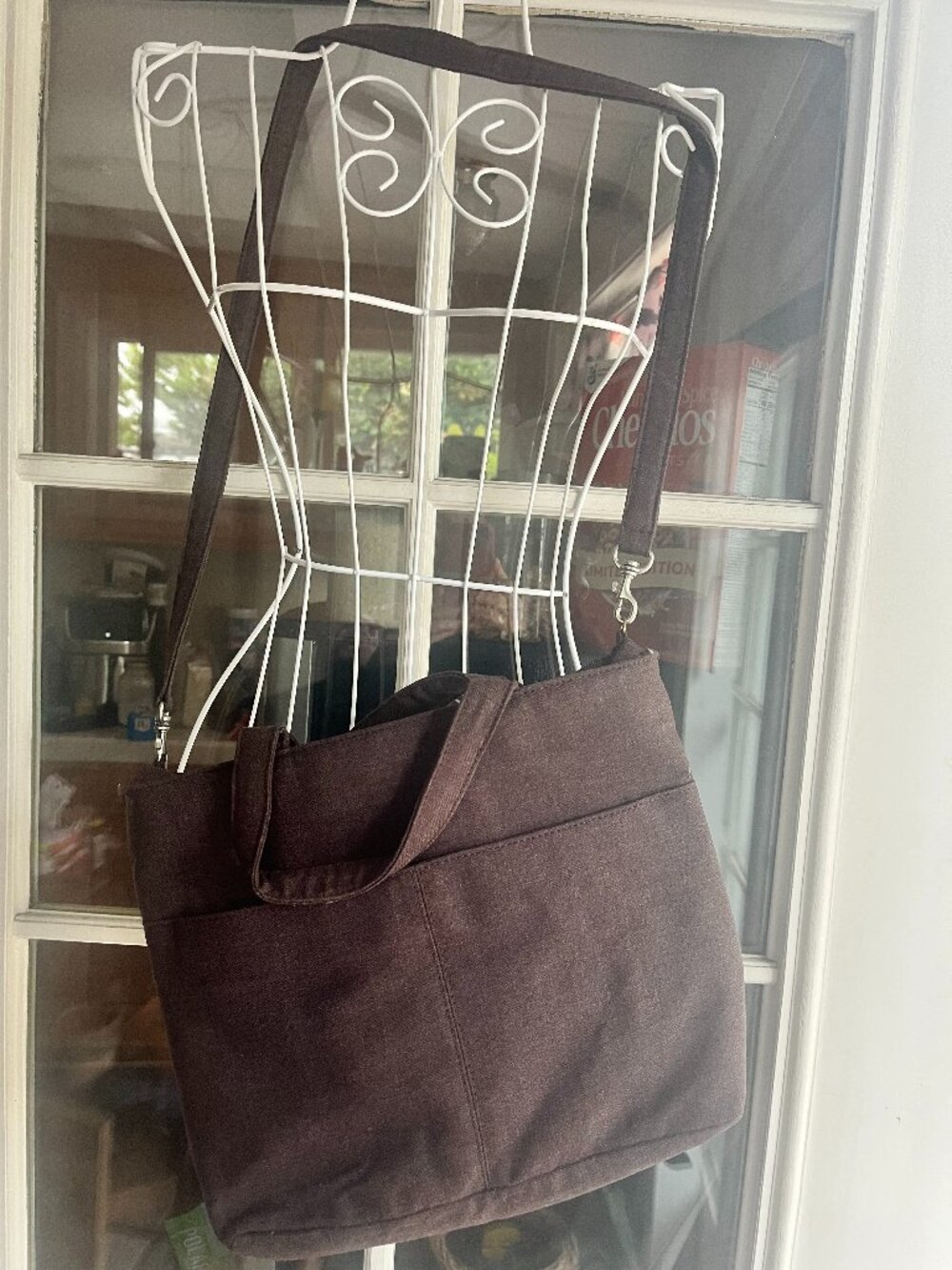 Ann Taylor Brown Textured Fabric Baguette Handbag Purse with zipper  Closure